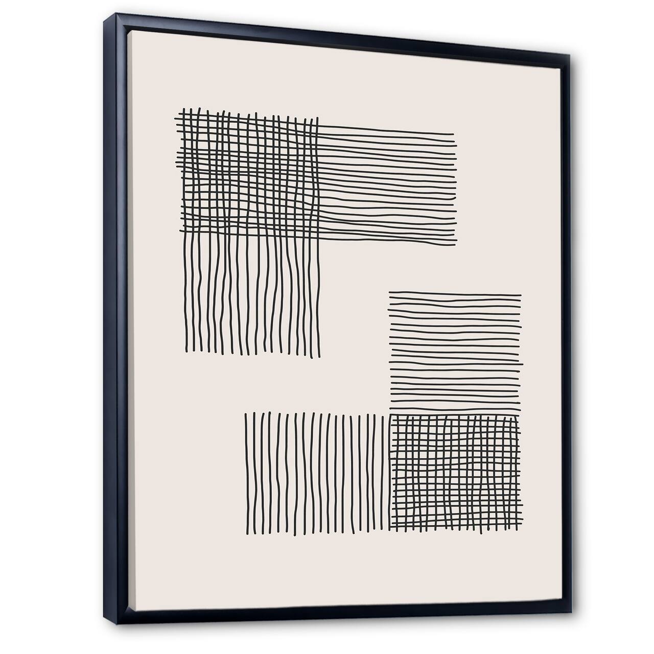Designart - Minimal Geometric Compostions Of Elementary Forms XXI - Modern Canvas Wall Art Print in Black Frame